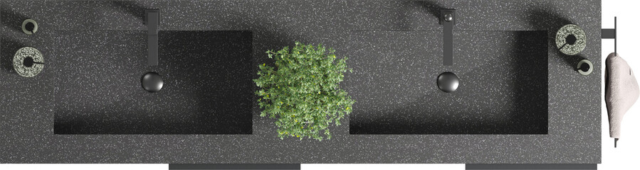 Top view of double dark stone Bathroom Countertop - Sink	