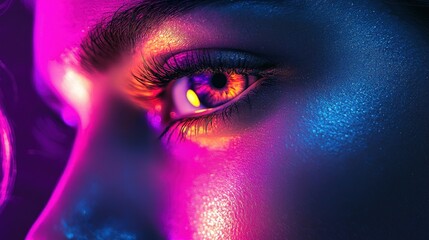 Neon Eye, Close-Up Portrait of Intriguing Gaze