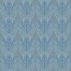 Seamless blue pattern with ornamental flowers. Vintage floral damask ornament. Soft color background for wallpaper, textile, carpet and any surface. 