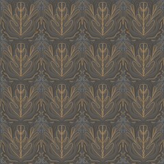 Seamless blue and brown pattern with ornamental flowers. Vintage floral damask ornament. Soft color background for wallpaper, textile, carpet and any surface. 