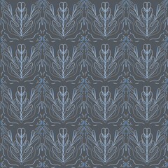 Seamless blue pattern with ornamental flowers. Vintage floral damask ornament. Soft color background for wallpaper, textile, carpet and any surface. 