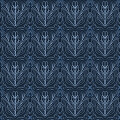 Seamless blue pattern with ornamental flowers. Vintage floral damask ornament. Soft color background for wallpaper, textile, carpet and any surface. 