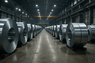 Steel Coils in Industrial Warehouse