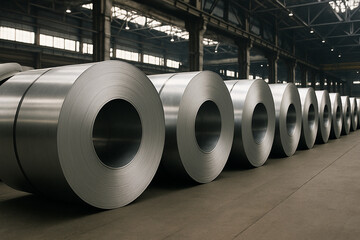 Steel Coils in Industrial Warehouse