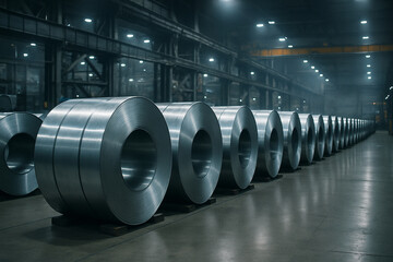 Steel Coils in Stored in Industrial Warehouse