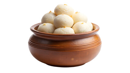 Rasgullas in matka or earthen pot isolated on white background