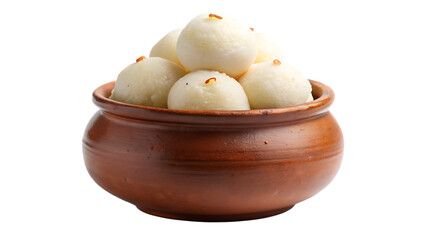 Rasgullas in matka or earthen pot isolated on white background