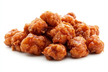 Crispy and Glazed Fried Chicken Bites Stacked Neatly on a Clean White Background, Perfect for Food Photography Projects