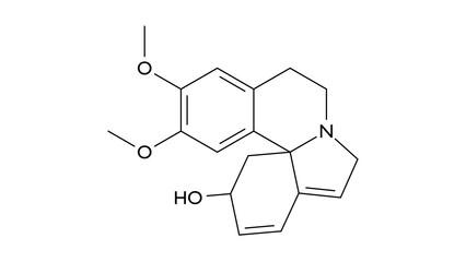 erythravine molecule, structural chemical formula, ball-and-stick model, isolated image tetrahydroisoquinoline alkaloid