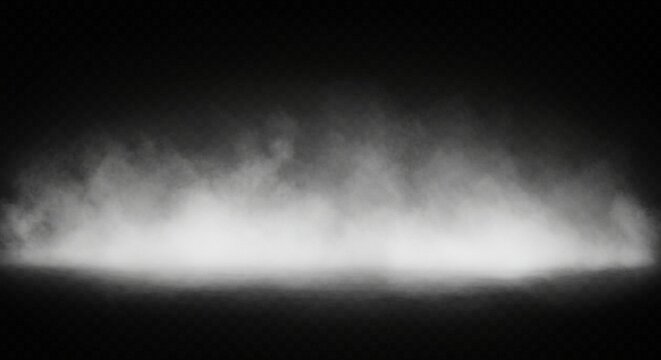 White and gray smoke mist gathering on stage floor, low-lying fog from a smoke machine, realistic smog effect, soft texture, isolated on transparent PNG background, ideal for concert or theater cutout