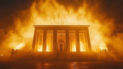 Obraz premium Monument engulfed in flames, night spectacle, pyrotechnics, event
