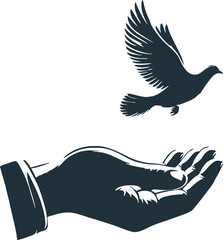 Silhouette of hand releasing dove
 vector isolated on white background