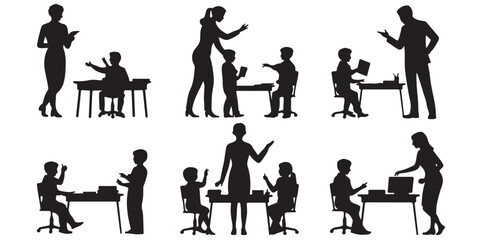 Silhouettes of a Teacher teaching the students 