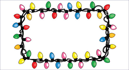Christmas Lights Frame Vector Illustration Holiday Decoration Party Border Design Element