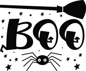 Halloween boo design broom spider black and white File