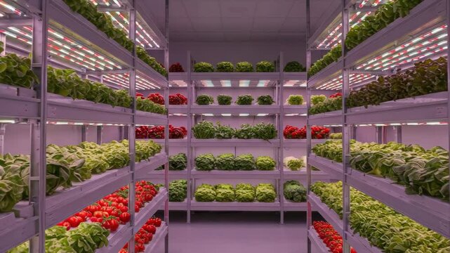 Indoor Vertical Farm, Growing Organic Vegetables Under LED Lights