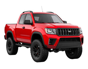 A vibrant red pickup truck, rugged and stylish,  ready for adventure