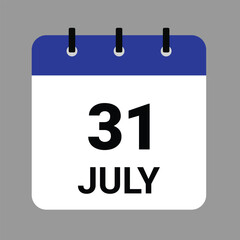 JULY 31 - Daily Calendar Icon - White Background