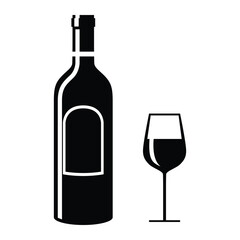 wine botltle with half filled glass silhouette icon vector illustration design on white background