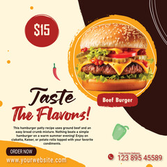 Delicious burger and food menu social media banner template