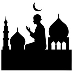 Silhouette of a person on a rooftop, offering Eid prayer