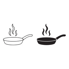 Kitchen frying pan icons with steam