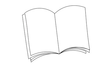 Line Art Open Book Icon. One Continuous Modern Sketch Outline Illustration. Curved Wavy Contour Artwork. Doodle Line Silhouette Decoration Library Card or Book Shop Invitation Background  Line Symbol