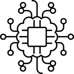AI brain circuit Vector Line art AI Brain Icon with Microchip Center