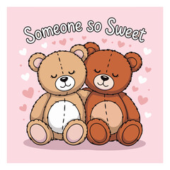 Cute teddy bear couple hugging