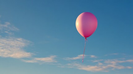 風に乗って流れるピンクの風船と青空
