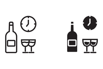 Wine time icon set. simple line