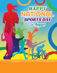 national sports day vector illustration , national sports day celebration background, sports silhouettes vector.

