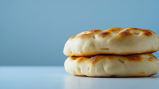A round kashar pita sitting flat, highlighting its texture and thickness against a soft, blank background. 