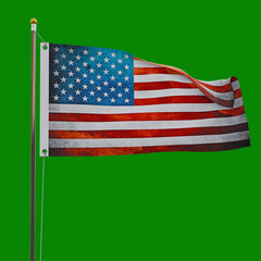 american flag isolated on green background