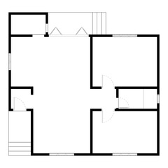 Black and White floor plan of a modern unfurnished house for your design. Suburban house blueprint. Architectural background.