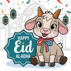 Cute Cartoon Goat for Eid al-Adha Celebration

