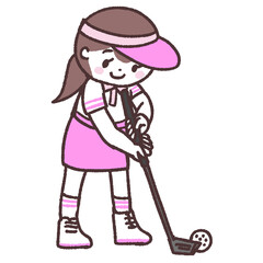 	ゴルフする女性のイラスト