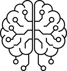 AI brain circuit Vector Line art Vector Circuit Brain with Symmetrical Lines