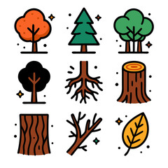Tree nine illustrations capture the beauty of trees and their parts.