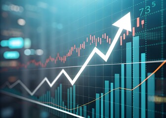 Market Growth A close-up shot of a stock market graph with an upward-pointing arrow, symbolizing growth and progress. The blurred background subtly suggests an active market environment.
