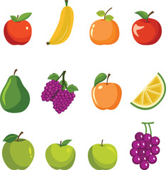 Vibrant Fruit Collection Apples, Bananas, Grapes, and More! Delicious and Colorful Illustrations for Your Projects