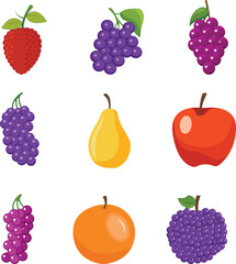 Vibrant Fruit Collection Apples, Pears, Grapes, and Strawberries – A Delightful Visual Feast