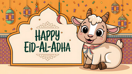 Cute Cartoon Goat for Eid al-Adha Celebration

