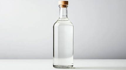 Ayran in a glass bottle, standing tall on a plain white surface with no other items in the frame, emphasizing the simplicity. 