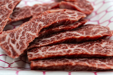 slices of raw beef
