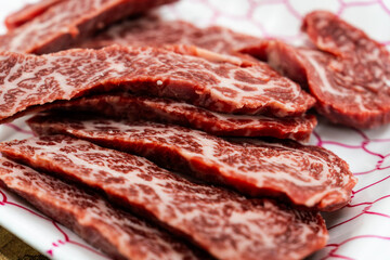slices of raw beef