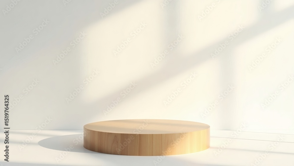 Aufkleber a minimalist wooden platform bathed in sunlight, perfect for product presentation. the platform is c