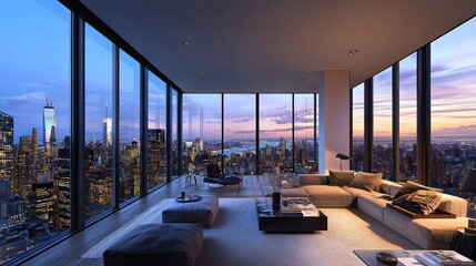 Luxury Penthouse Apartment with Stunning Cityscape View at Dusk