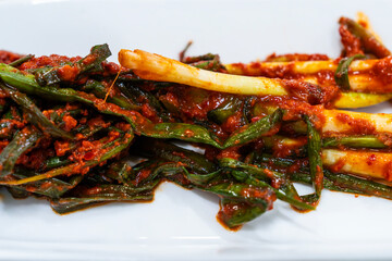 scallion kimchee on the dish