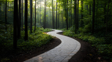 Obraz premium Winding Forest Path In Morning Light